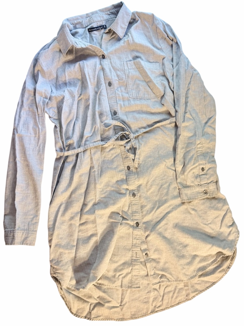 Abercrombie & Fitch | Gray Button-Front Cotton Tie Waist Neutral Shirt Dress XL